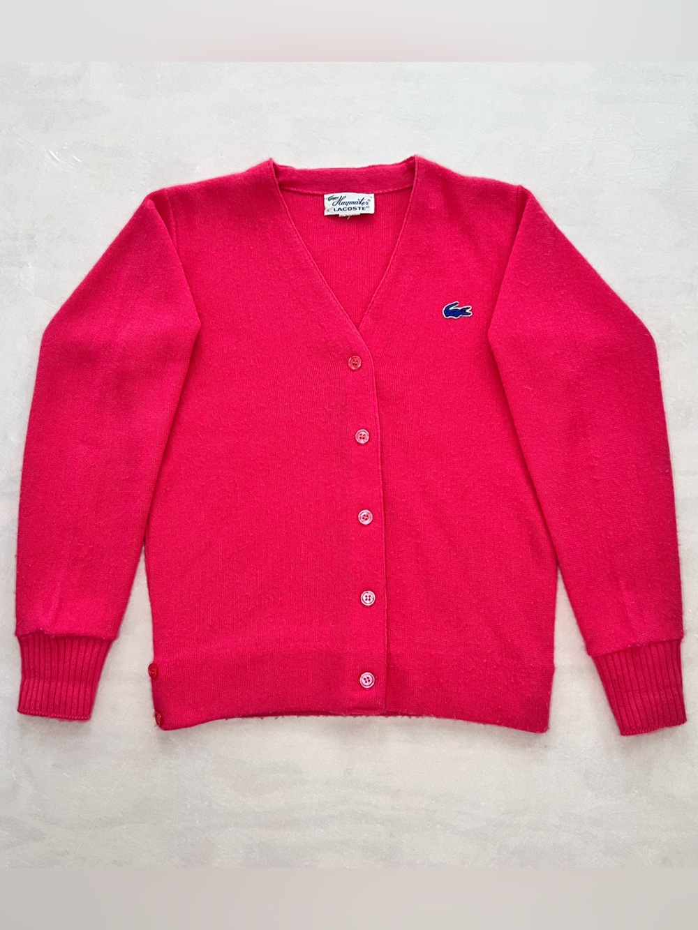 Vintage Lacoste Haymaker Cardigan Rosa Suéter 70s 80s Cocodrilo  Size 34